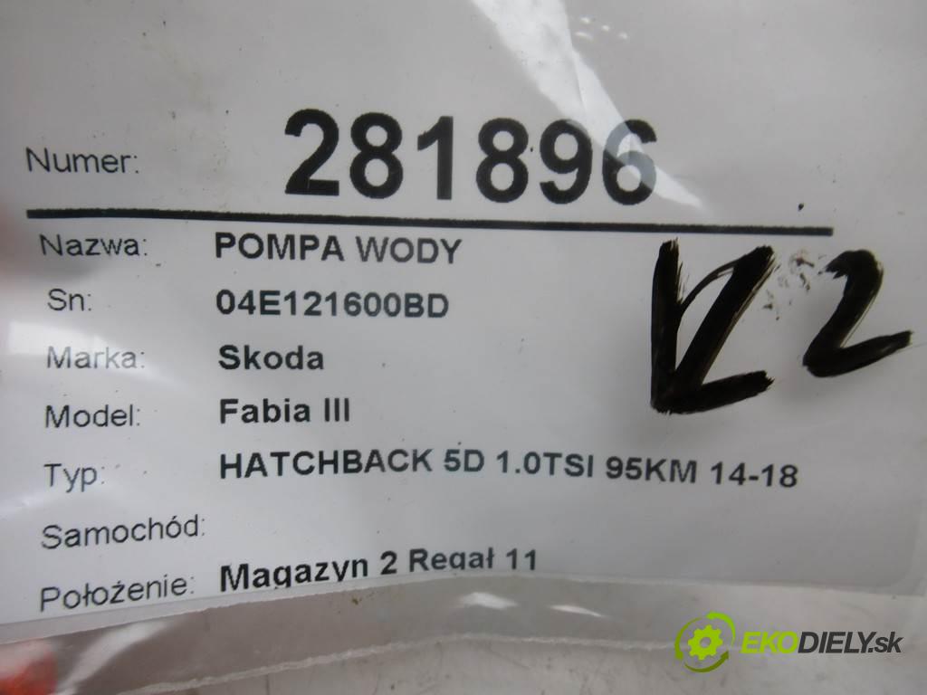 Skoda Fabia III    HATCHBACK 5D 1.0TSI 95KM 14-18  pumpa vody 04E121600BD (Vodní pumpy)