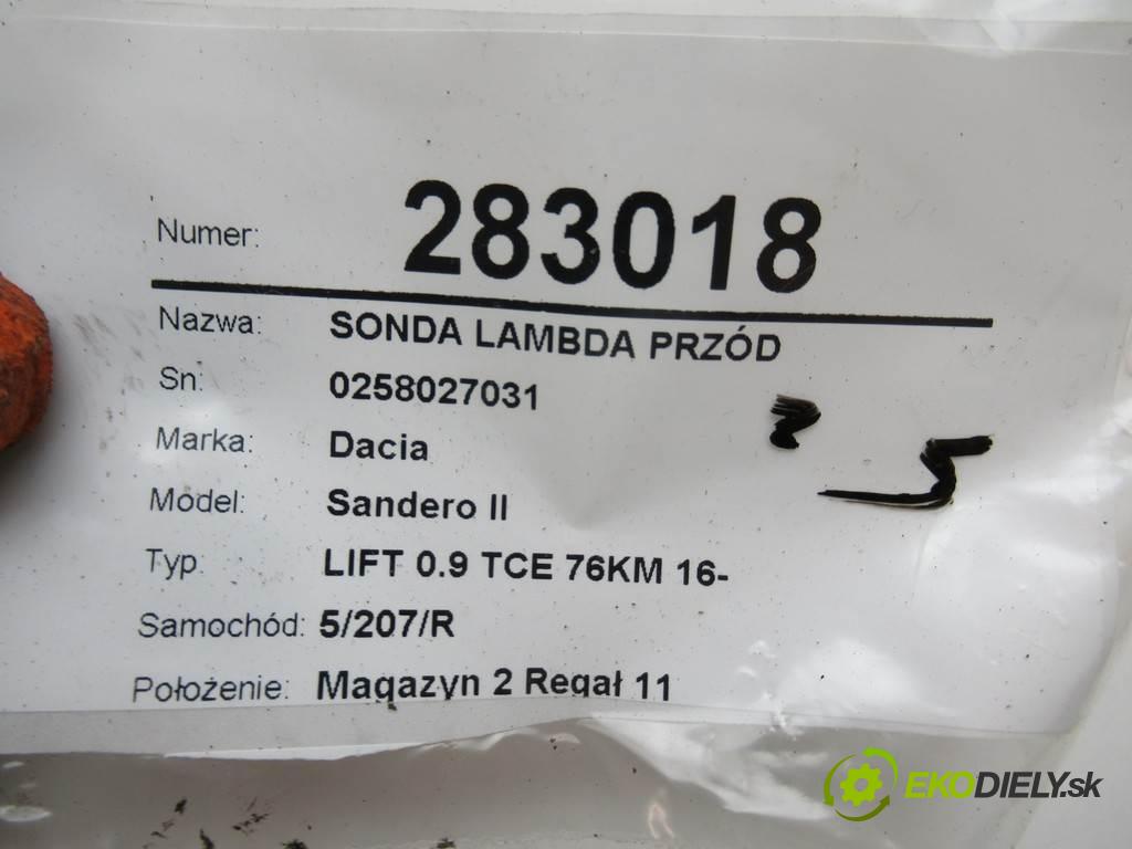Dacia Sandero II  2017 66KW LIFT 0.9 TCE 76KM 16- 900 sonda lambda predný 0258027031 226934803R (Lambda sondy)