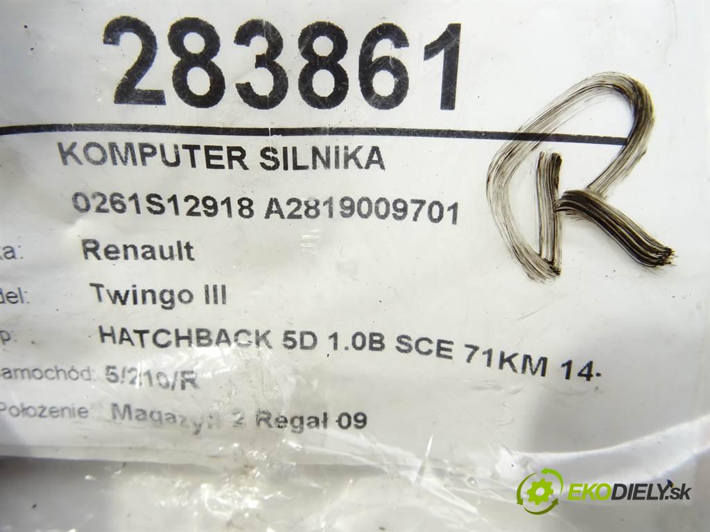 RENAULT TWINGO III (BCM_, BCA_) 2014 - 2022    1.0 SCe 70 52 kW [71 KM] benzyna 2014 - 2022  riadiaca jednotka Motor 0261S12918 A2819009701 (Riadiace jednotky)