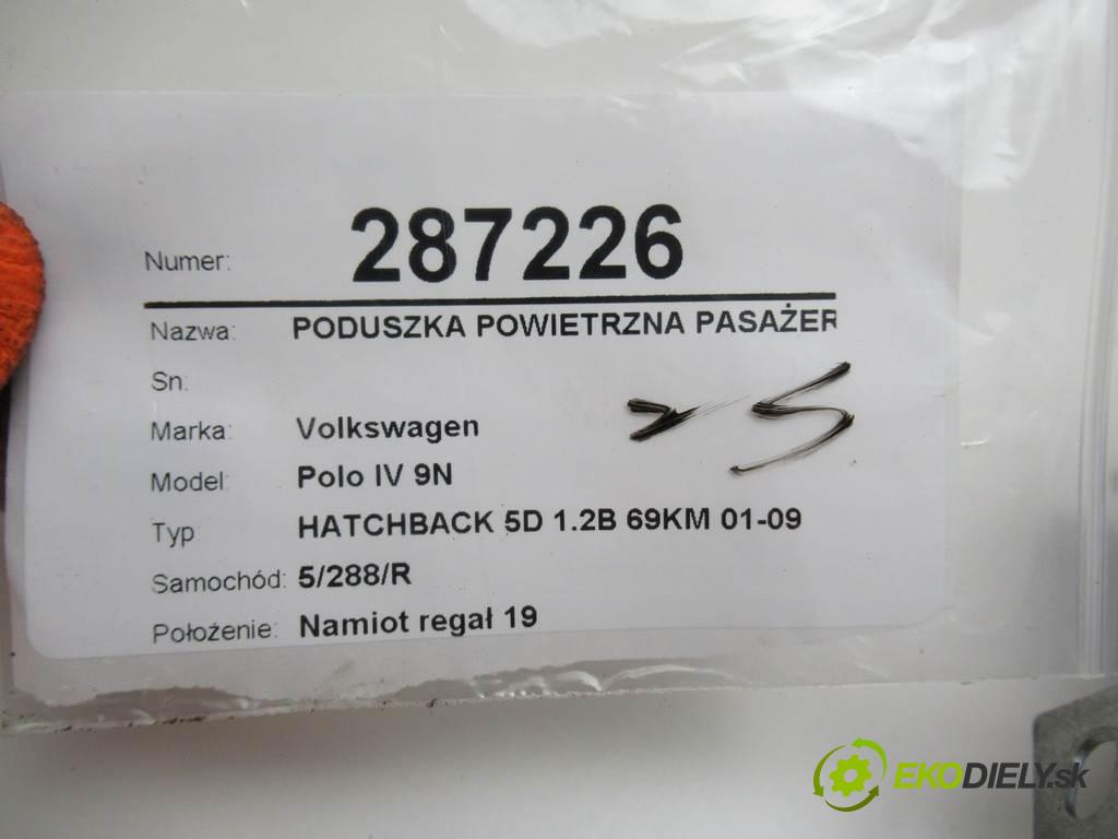 Volkswagen Polo IV 9N  2007 51 kW HATCHBACK 5D 1.2B 69KM 01-09 1200 AirBag spolujazdca 6Q0880204G (Airbagy)