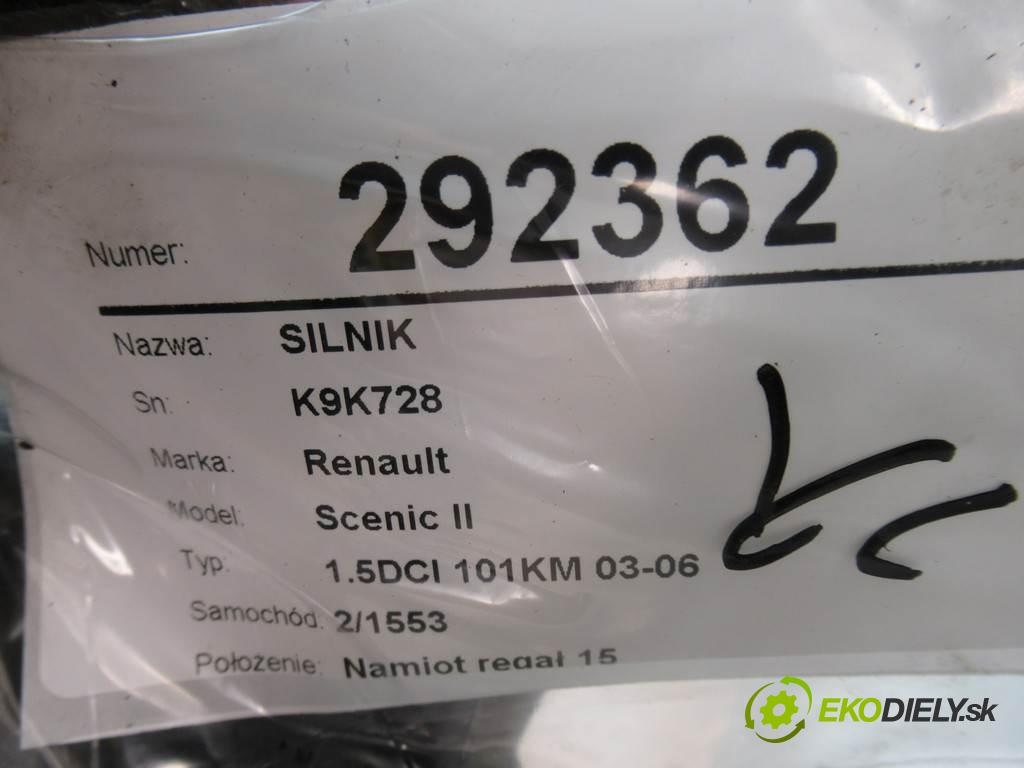 Renault Scenic II  2004 74 kW 1.5DCI 101KM 03-06 1500 motor K9K728 (Motory (kompletní))