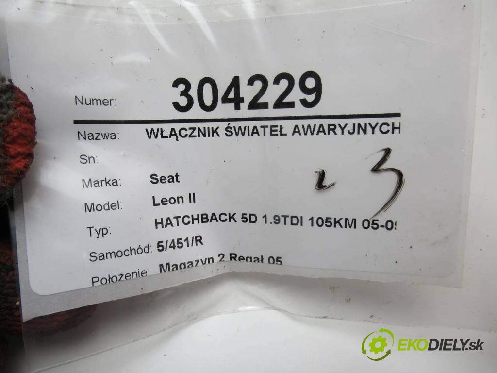 Seat Leon II  2008 77 kW HATCHBACK 5D 1.9TDI 105KM 05-09 1900 Spínač svetiel výstražných (núdzových) 5P0953235A (Prepínače, spínače, tlačidlá a ovládače kúrenia)