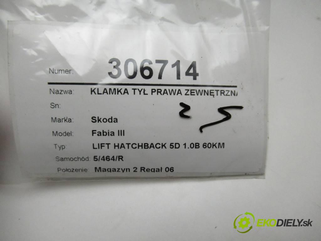 Skoda Fabia III  2019 44 kW LIFT HATCHBACK 5D 1.0B 60KM 1000 Kľučka zad pravá vonkajšia  (Ostatné)