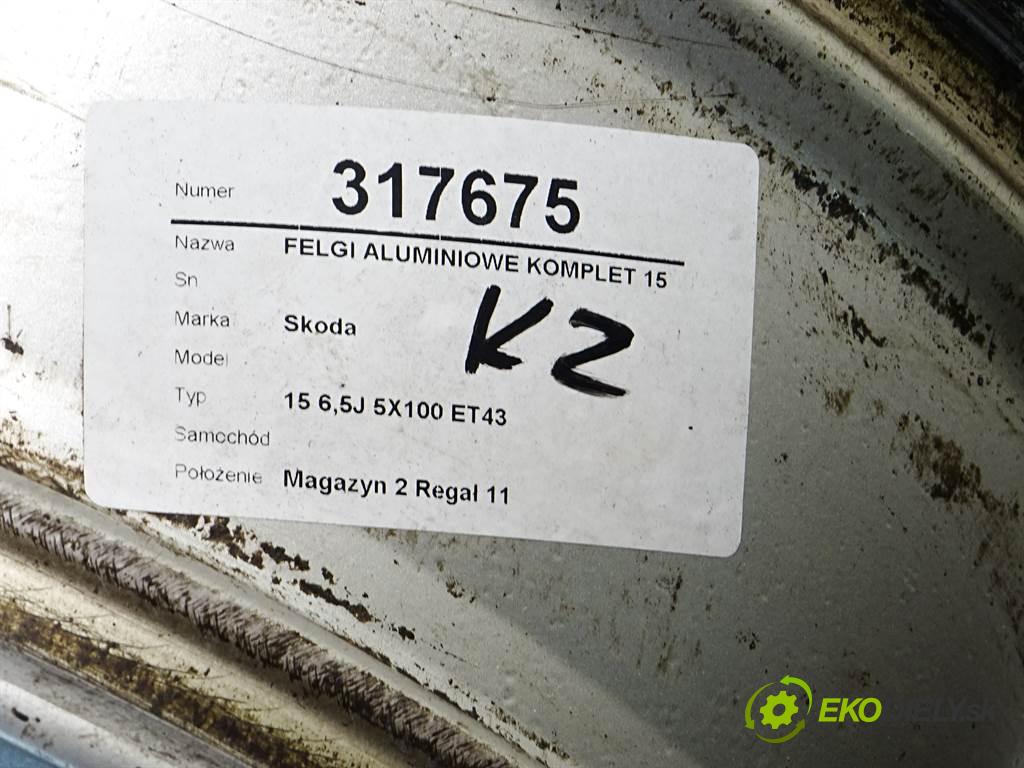 Skoda     15 6,5J 5X100 ET43  disky hliníkové 15  (Hliníkové)