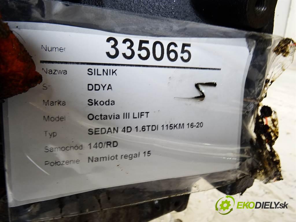 Skoda Octavia III LIFT  2018 85kW SEDAN 4D 1.6TDI 115KM 16-20 1600 motor DDYA (Motory (kompletní))