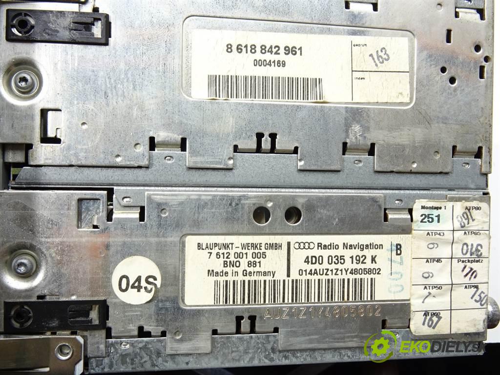 Audi A8 D2  2000 265 kW S8 LIFT SEDAN 4D 4.2B 360KM 94-02 4200 RADIO 4D0035192K (Audio zařízení)