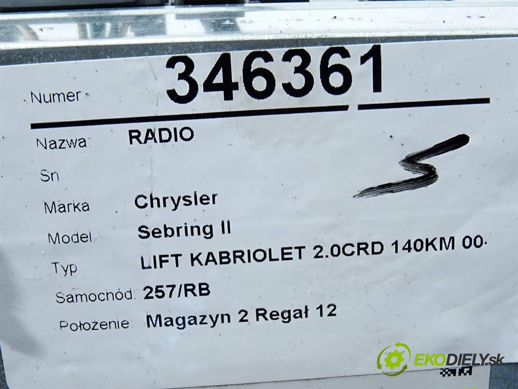 CHRYSLER SEBRING kabriolet (JS) 2007 - 2010    2.0 CRD 103 kW [140 KM] olej napędowy 2007 - 2010  RADIO P05064143AG (Audio zariadenia)