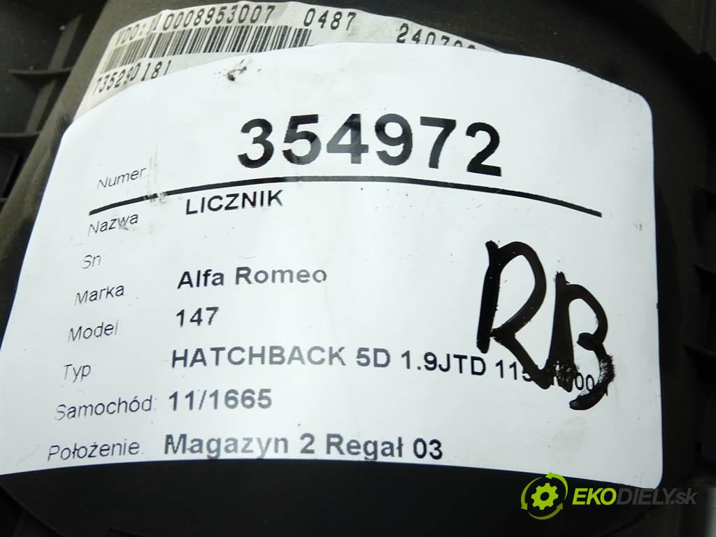 Alfa Romeo 147  2002 85 kW HATCHBACK 5D 1.9JTD 115KM 00-10 1900 Prístrojovka 735290181 (Prístrojové dosky, displeje)
