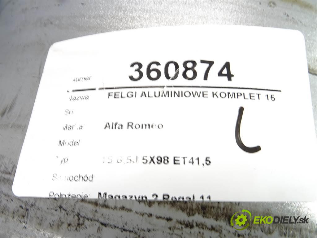 Alfa Romeo     15 6,5J 5X98 ET41,5  disky hliníkové 15  (Hliníkové)