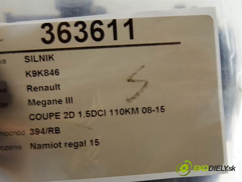 Renault Megane III  2011 81 kW COUPE 2D 1.5DCI 110KM 08-15 1500 motor K9K846 (Motory (kompletní))