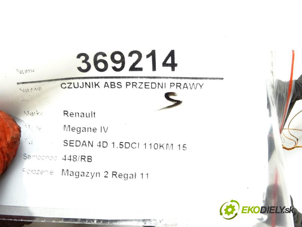 Renault Megane IV  2017  SEDAN 4D 1.5DCI 110KM 15- 1500 Snímač ABS predný pravy 0265009613 (Snímače ABS)