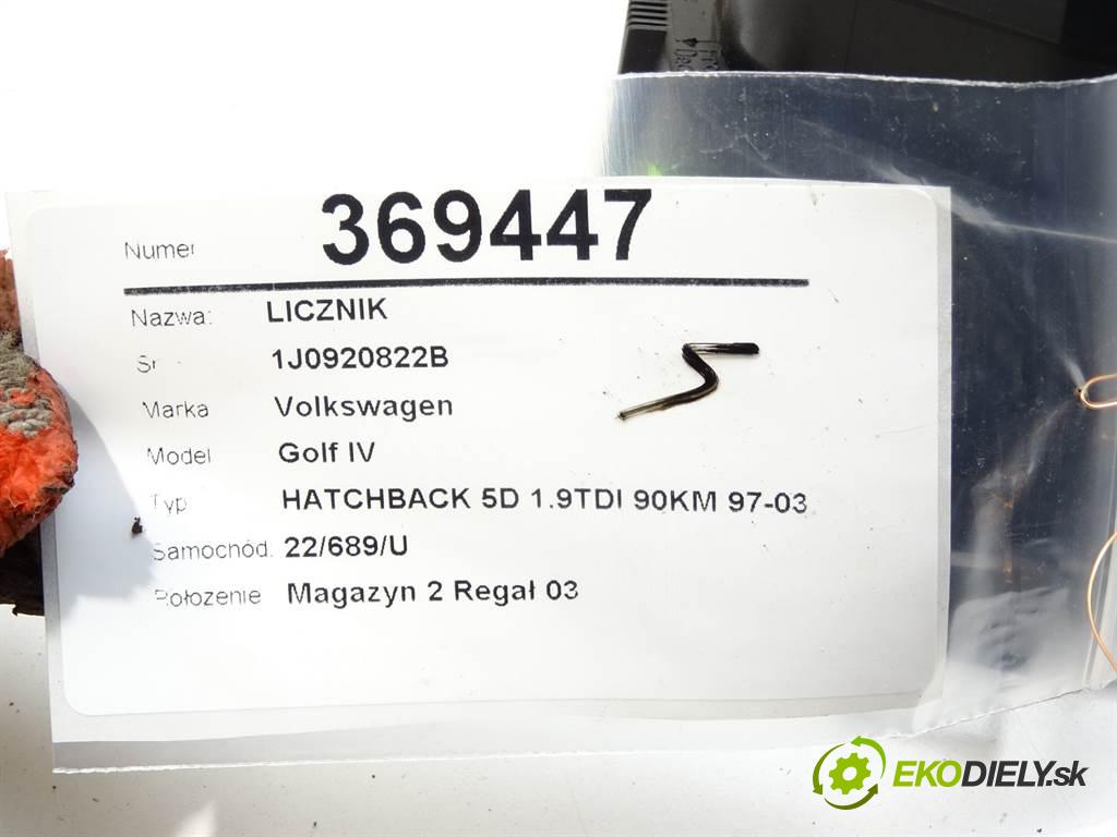 Volkswagen Golf IV  1999 66 kW HATCHBACK 5D 1.9TDI 90KM 97-03 1900 Prístrojovka 1J0920822B (Prístrojové dosky, displeje)