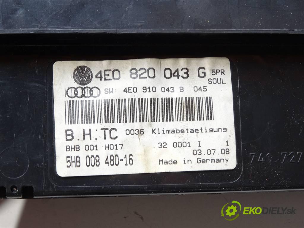 Audi S8 D3  2008 331 kW A8 5.2B V10 450KM 06-10 5200 Panel ovládania kúrenia 4E0820043G (Prepínače, spínače, tlačidlá a ovládače kúrenia)