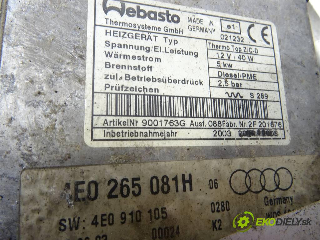 Audi A8 D3  2003 275KM QUATTRO SEDAN 4D 4.0TDI V8 275KM 02-09 4000 Webasto 4E0265081H (Webasto ohřívače)