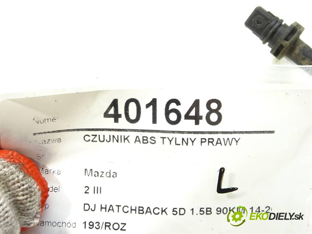 Mazda 2 III  2019 66 kW DJ HATCHBACK 5D 1.5B 90KM 14-20 1500 Snímač ABS zadný pravy  (Snímače ABS)