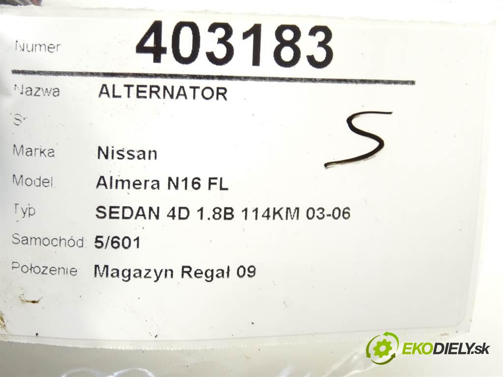 Nissan Almera N16 FL  2003 85 kW SEDAN 4D 1.8B 114KM 03-06 1800 Alternátor 23100BU010 (Alternátory)