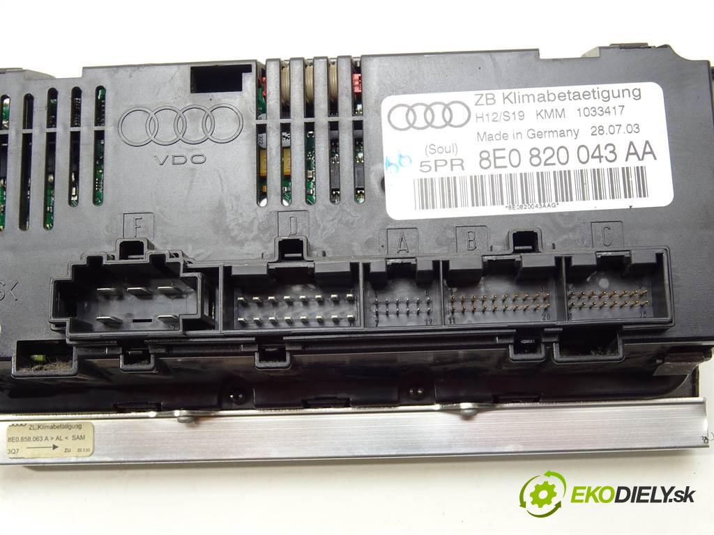 Audi A4 B6  2004 96 kW SEDAN 4D 1.9TDI 130KM 00-04 1900 Panel ovládania kúrenia 8E0820043AA (Prepínače, spínače, tlačidlá a ovládače kúrenia)