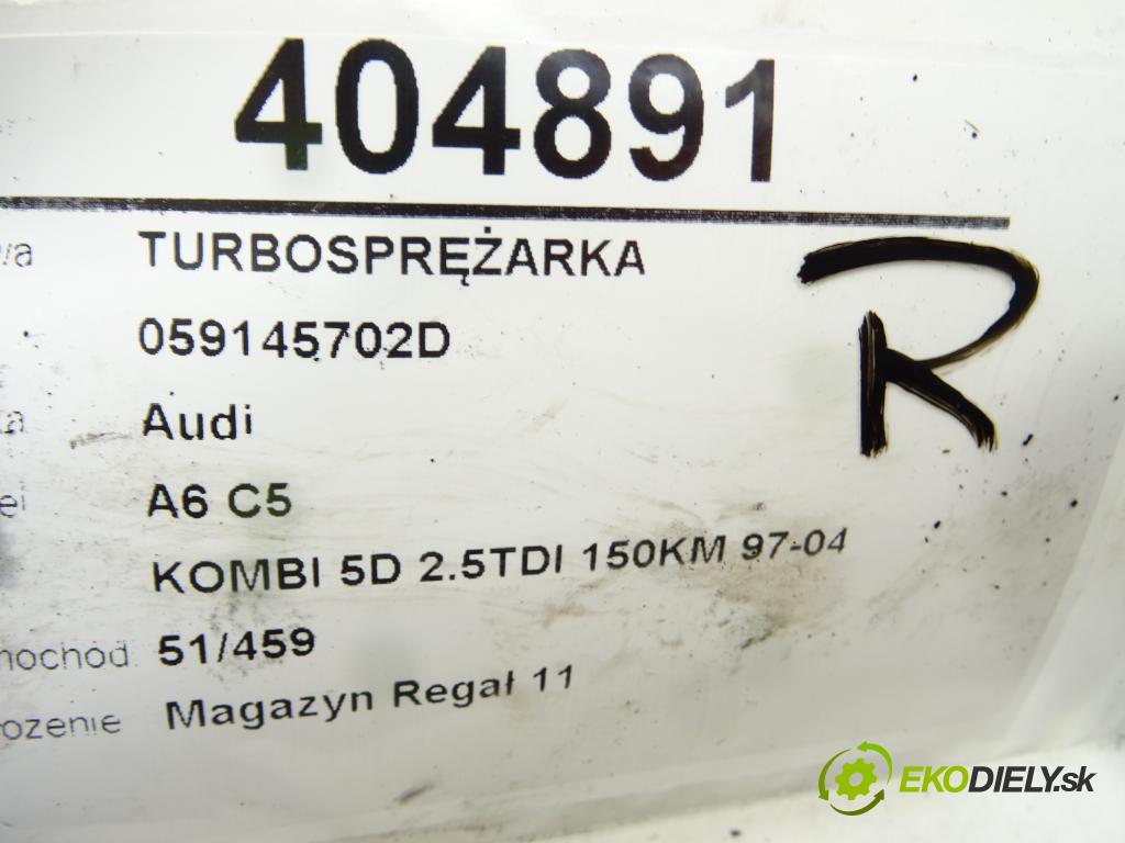 AUDI A6 C5 Avant (4B5) 1997 - 2005    2.5 TDI 110 kW [150 KM] olej napędowy 1997 - 2005  Turbodúchadlo,turbo 059145702D (Turbodúchadlá (kompletné))