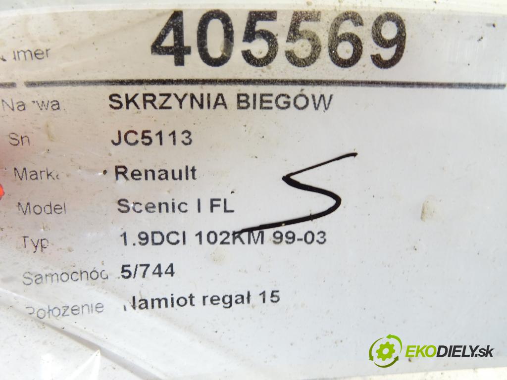 RENAULT SCÉNIC I nadwozie wielkoprzestrzenne (MPV) (JA0/1_, FA0_) 1999 - 2010    1.9 dCi RX4 75 kW [102 KM] olej napędowy 2000 - 20  Prevodovka JC5113 (Prevodovky)