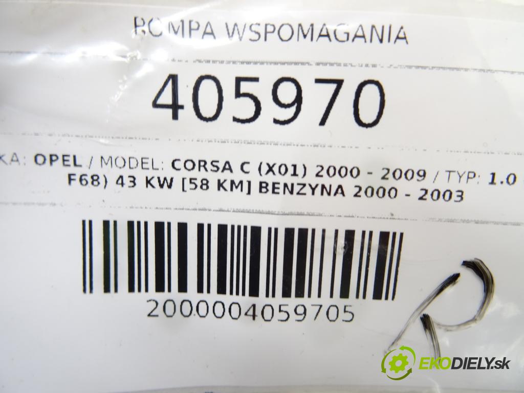OPEL CORSA C (X01) 2000 - 2009    1.0 (F08, F68) 43 kW [58 KM] benzyna 2000 - 2003  Pumpa servočerpadlo 9156061 (Servočerpadlá, pumpy riadenia)