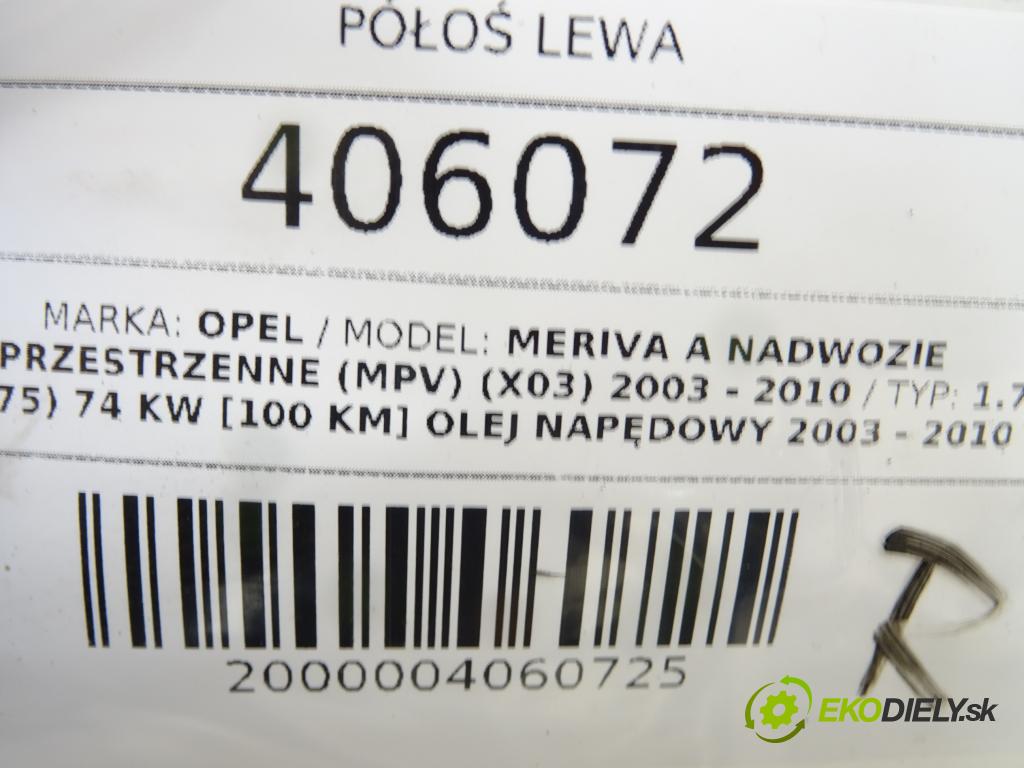 OPEL MERIVA A nadwozie wielkoprzestrzenne (MPV) (X03) 2003 - 2010    1.7 CDTI (E75) 74 kW [100 KM] olej napędowy 2003 -  Poloos ľavá strana  (Poloosy)