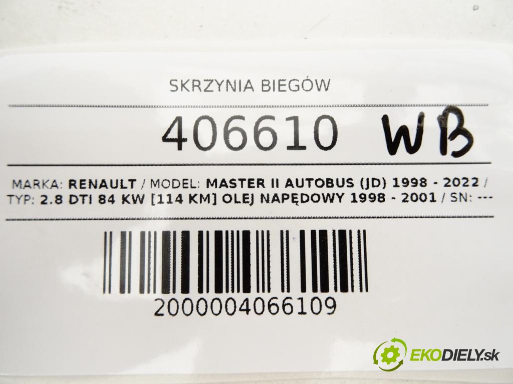 RENAULT MASTER II Autobus (JD) 1998 - 2022    2.8 dTI 84 kW [114 KM] olej napędowy 1998 - 2001  převodovka  (Převodovky)