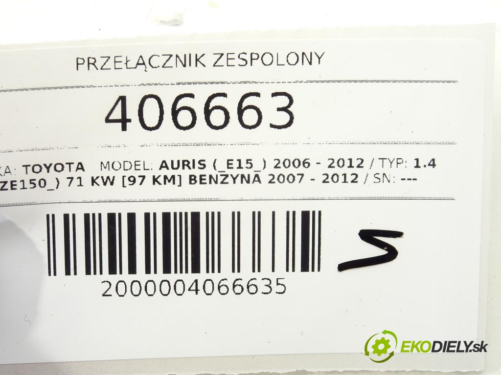 TOYOTA AURIS (_E15_) 2006 - 2012    1.4 (ZZE150_) 71 kW [97 KM] benzyna 2007 - 2012  Prepínač kombinovaný 17F060 17F100 (Prepínače, spínače, tlačidlá a ovládače kúrenia)