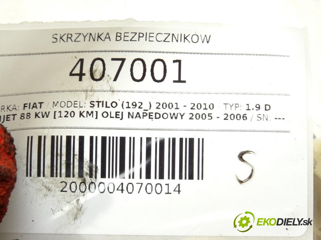 FIAT STILO (192_) 2001 - 2010    1.9 D Multijet 88 kW [120 KM] olej napędowy 2005 -  skříňka poistková 51755127 (Pojistkové skříňky)