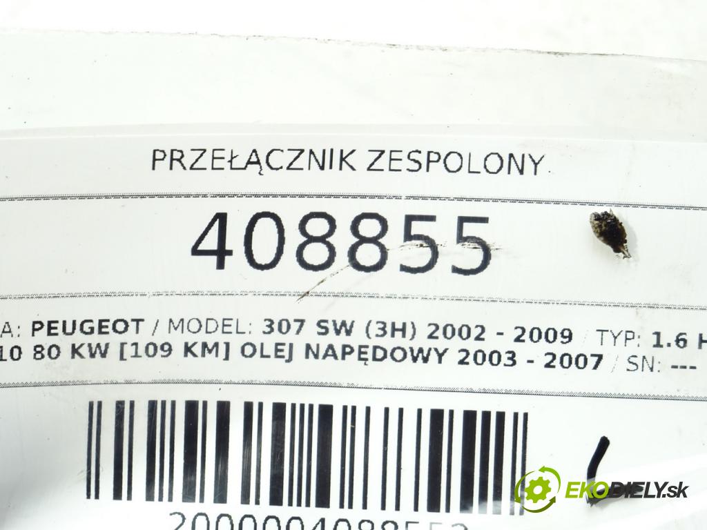PEUGEOT 307 SW (3H) 2002 - 2009    1.6 HDI 110 80 kW [109 KM] olej napędowy 2003 - 20  Prepínač kombinovaný 96542560XT (Prepínače, spínače, tlačidlá a ovládače kúrenia)