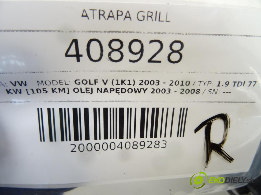 VW GOLF V (1K1) 2003 - 2010    1.9 TDI 77 kW [105 KM] olej napędowy 2003 - 2008  Mriežka maska 1K0853655 (Mriežky, masky)