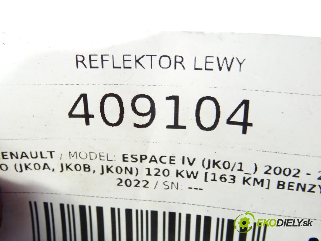 RENAULT ESPACE IV (JK0/1_) 2002 - 2022    2.0 Turbo (JK0A, JK0B, JK0N) 120 kW [163 KM] benzy  světlomet levý 0