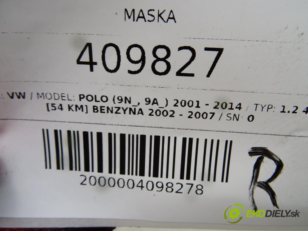 VW POLO (9N_, 9A_) 2001 - 2014    1.2 40 kW [54 KM] benzyna 2002 - 2007  kapota
