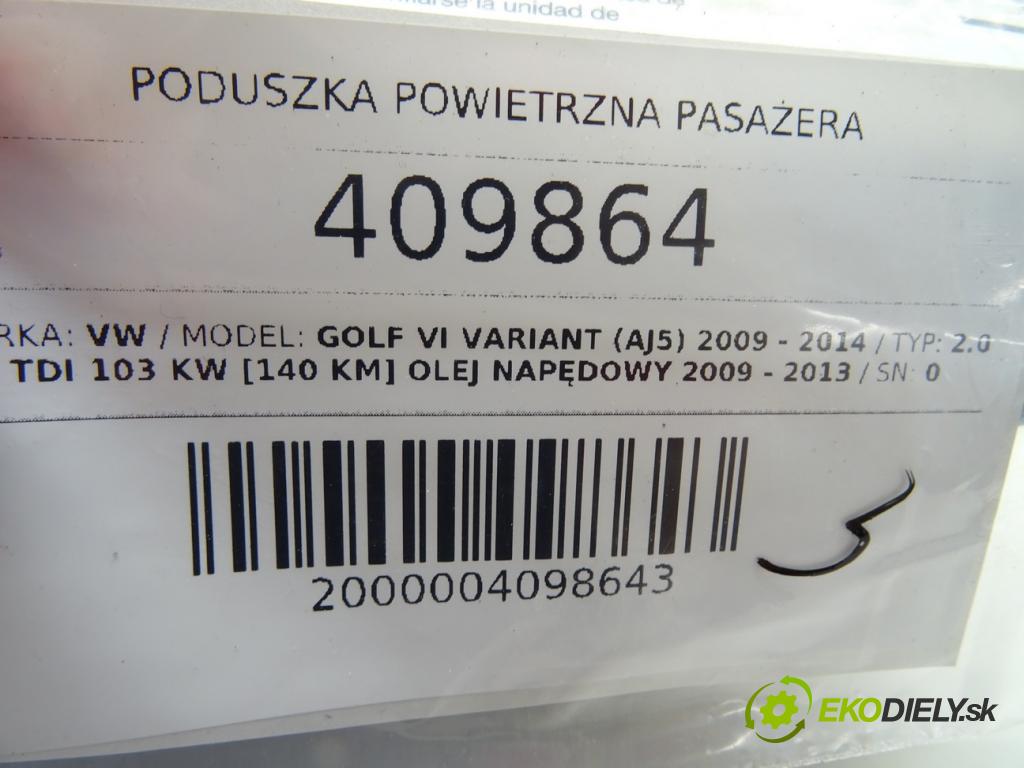 VW GOLF VI Variant (AJ5) 2009 - 2014    2.0 TDI 103 kW [140 KM] olej napędowy 2009 - 2013  AirBag spolujazdca  (Airbagy)