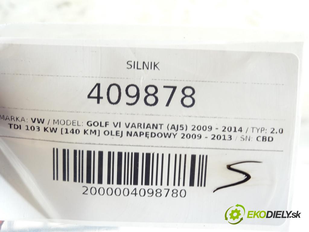 VW GOLF VI Variant (AJ5) 2009 - 2014    2.0 TDI 103 kW [140 KM] olej napędowy 2009 - 2013  Motor CBD (Motory (kompletné))