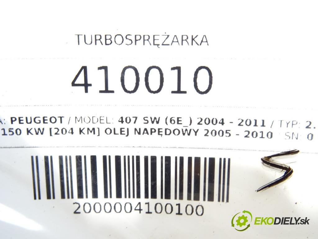 PEUGEOT 407 SW (6E_) 2004 - 2011    2.7 HDi 150 kW [204 KM] olej napędowy 2005 - 2010  Turbodúchadlo,turbo 4U3Q-6K682-AK (Turbodúchadlá (kompletné))