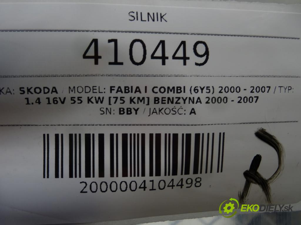 SKODA FABIA I Combi (6Y5) 2000 - 2007    1.4 16V 55 kW [75 KM] benzyna 2000 - 2007  motor BBY (Motory (kompletní))