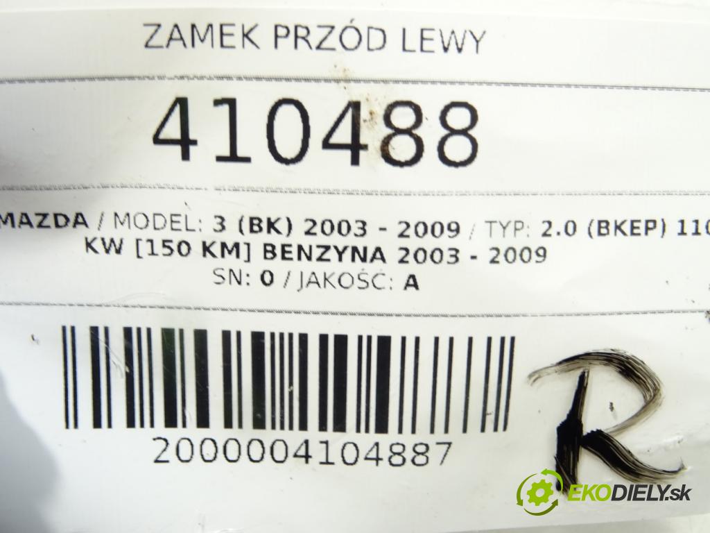 MAZDA 3 (BK) 2003 - 2009    2.0 (BKEP) 110 kW [150 KM] benzyna 2003 - 2009  zámok přední část levý 3N6A-A21813-L