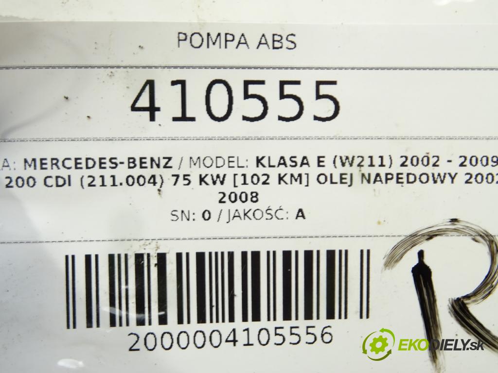 MERCEDES-BENZ KLASA E (W211) 2002 - 2009    E 200 CDI (211.004) 75 kW [102 KM] olej napędowy 2  Pumpa ABS A0054317112 (Pumpy ABS)