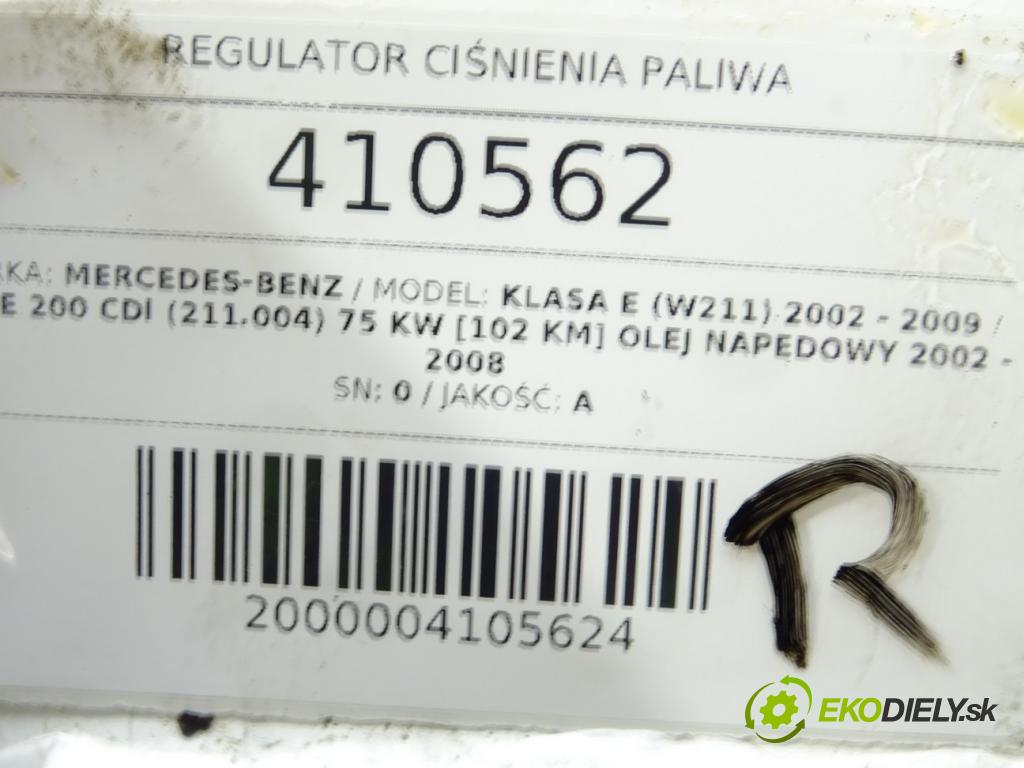 MERCEDES-BENZ KLASA E (W211) 2002 - 2009    E 200 CDI (211.004) 75 kW [102 KM] olej napędowy 2  Regulátor tlaku paliva 0928400508 (Ostatné)