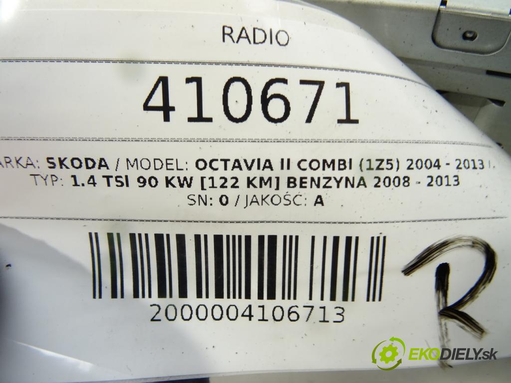 SKODA OCTAVIA II Combi (1Z5) 2004 - 2013    1.4 TSI 90 kW [122 KM] benzyna 2008 - 2013  RADIO 1Z0035161G (Audio zařízení)