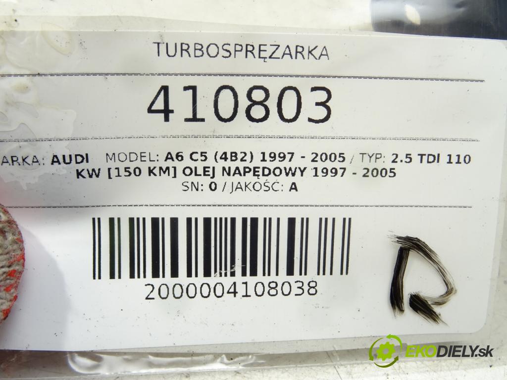 AUDI A6 C5 (4B2) 1997 - 2005    2.5 TDI 110 kW [150 KM] olej napędowy 1997 - 2005  Turbodúchadlo,turbo 059145701C (Turbodúchadlá (kompletné))