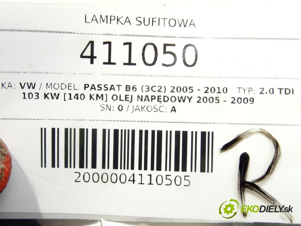 VW PASSAT B6 (3C2) 2005 - 2010    2.0 TDI 103 kW [140 KM] olej napędowy 2005 - 2009  svetlo stropné 1K0868837E (Osvetlenie interiéru)