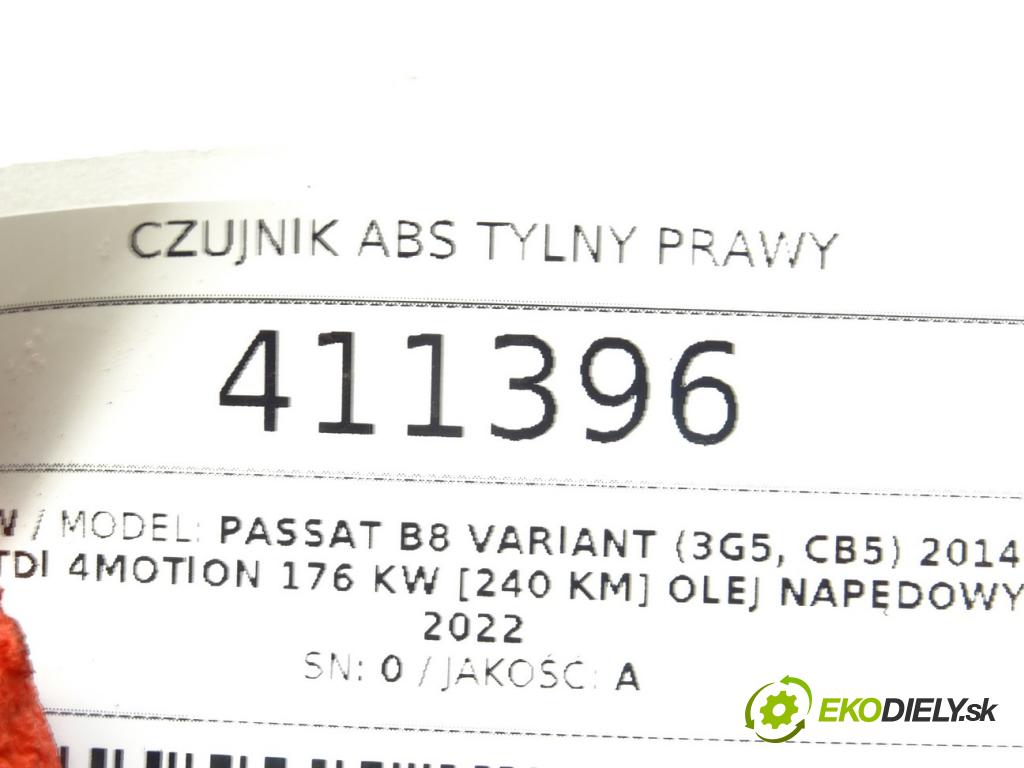 VW PASSAT B8 Variant (3G5, CB5) 2014 - 2022    2.0 TDI 4motion 176 kW [240 KM] olej napędowy 2014  snímač ABS zadní část pravý  (Snímače ABS)