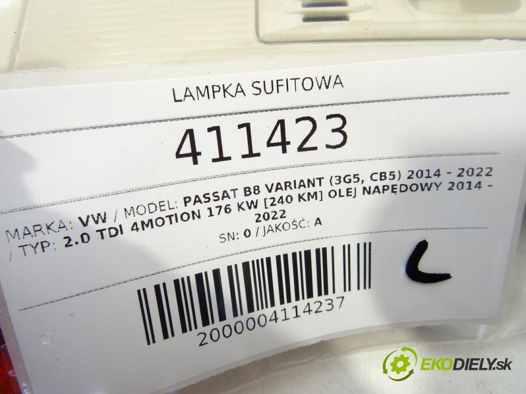 VW PASSAT B8 Variant (3G5, CB5) 2014 - 2022    2.0 TDI 4motion 176 kW [240 KM] olej napędowy 2014  svetlo stropné  (Osvetlenie interiéru)
