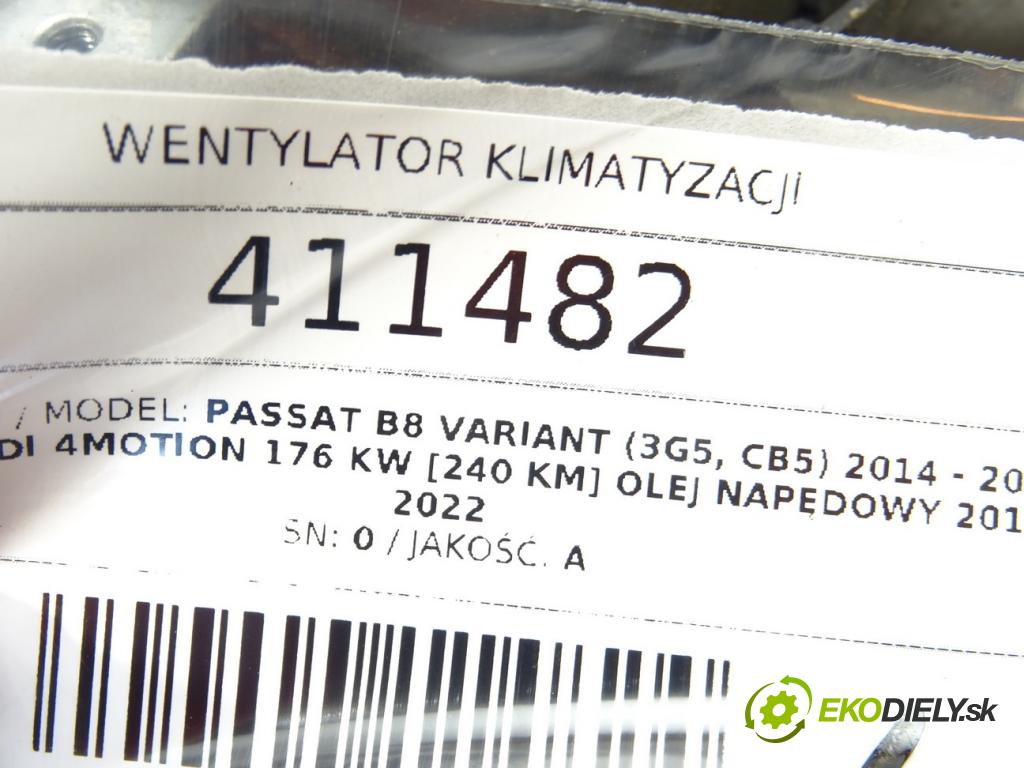 VW PASSAT B8 Variant (3G5, CB5) 2014 - 2022    2.0 TDI 4motion 176 kW [240 KM] olej napędowy 2014  ventilátor klimatizace 5Q0959455AH (Ventilátory chladičů klimatizace)