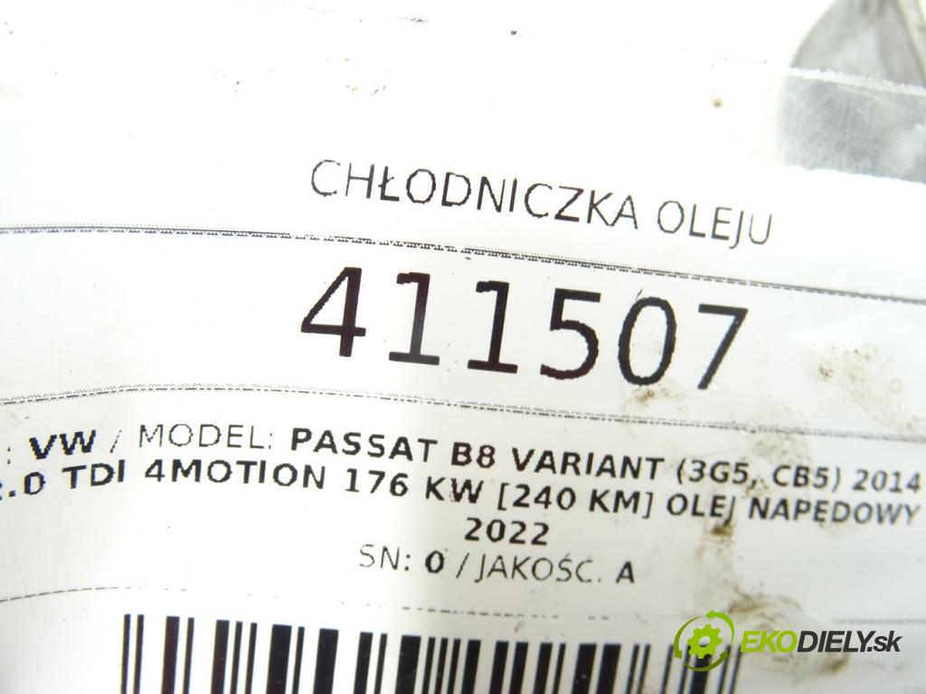 VW PASSAT B8 Variant (3G5, CB5) 2014 - 2022    2.0 TDI 4motion 176 kW [240 KM] olej napędowy 2014  Chladič oleja 03N117021 (Chladiče oleja)