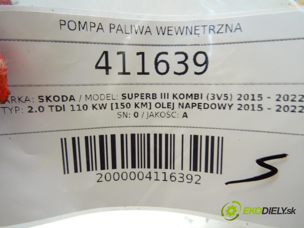 SKODA SUPERB III Kombi (3V5) 2015 - 2022    2.0 TDI 110 kW [150 KM] olej napędowy 2015 - 2022  Pumpa paliva vnútorná 3Q0919050H (Palivové pumpy, čerpadlá, plaváky)