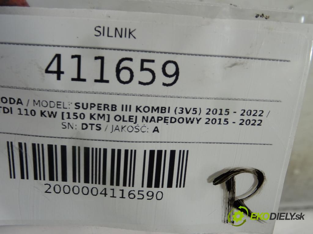 SKODA SUPERB III Kombi (3V5) 2015 - 2022    2.0 TDI 110 kW [150 KM] olej napędowy 2015 - 2022  Motor DTS (Motory (kompletné))