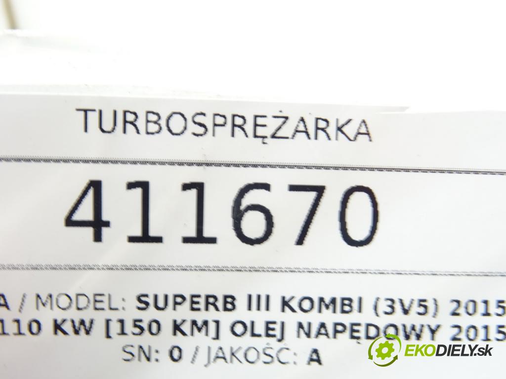SKODA SUPERB III Kombi (3V5) 2015 - 2022    2.0 TDI 110 kW [150 KM] olej napędowy 2015 - 2022  Turbodúchadlo,turbo 05L253019F (Turbodúchadlá (kompletné))