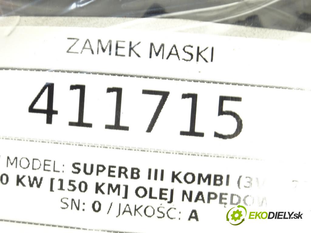 SKODA SUPERB III Kombi (3V5) 2015 - 2022    2.0 TDI 110 kW [150 KM] olej napędowy 2015 - 2022  zámok kapoty 3V0823509B